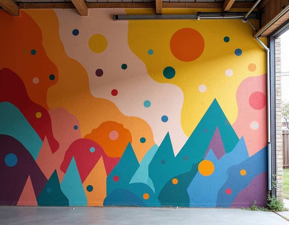 Garagenwand mit farbenfrohen Motiven bemalen Garagenwand mit farbenfrohen Motiven bemalen