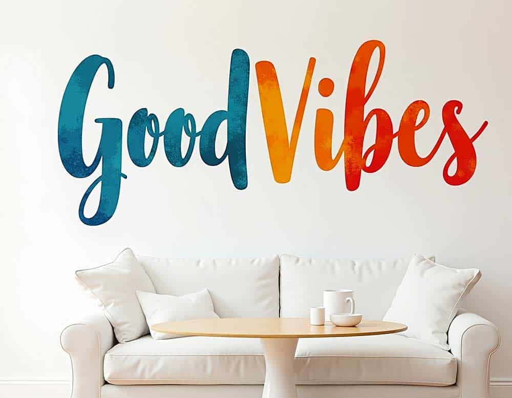 Wandmotiv mit Slogan "Good Vibes" Wandmotiv mit Slogan "Good Vibes"