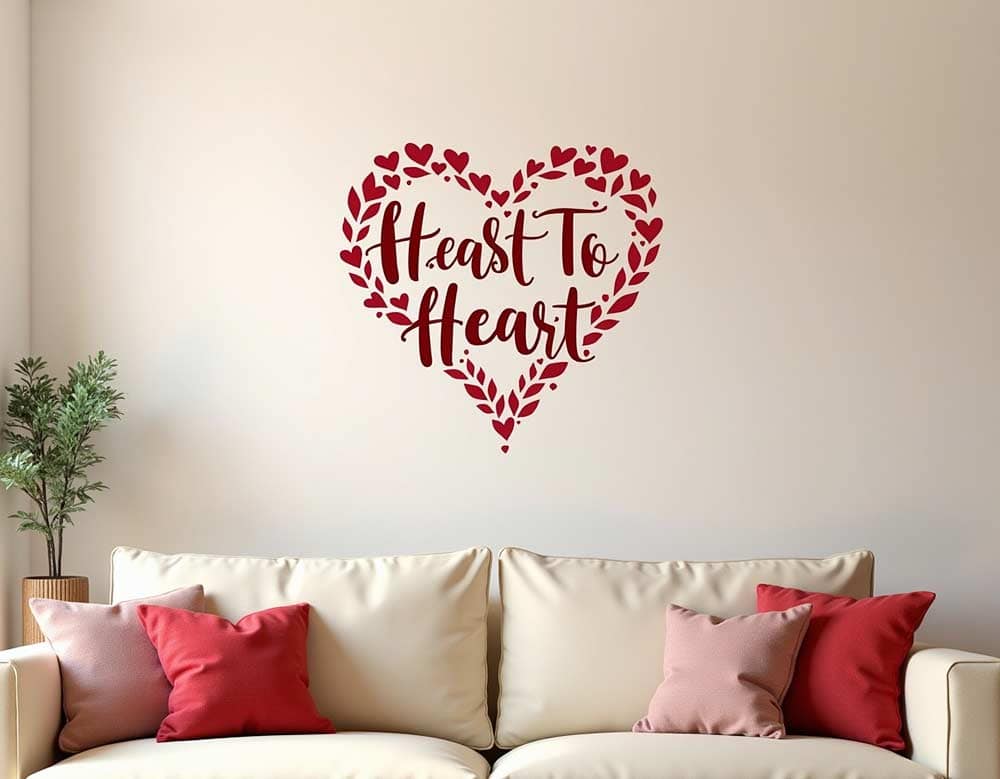 Wandtattoo Spruch Herz an Herz herzlich gestaltet auf Wohnzimmerwand Wandtattoo Spruch Herz an Herz herzlich gestaltet auf Wohnzimmerwand