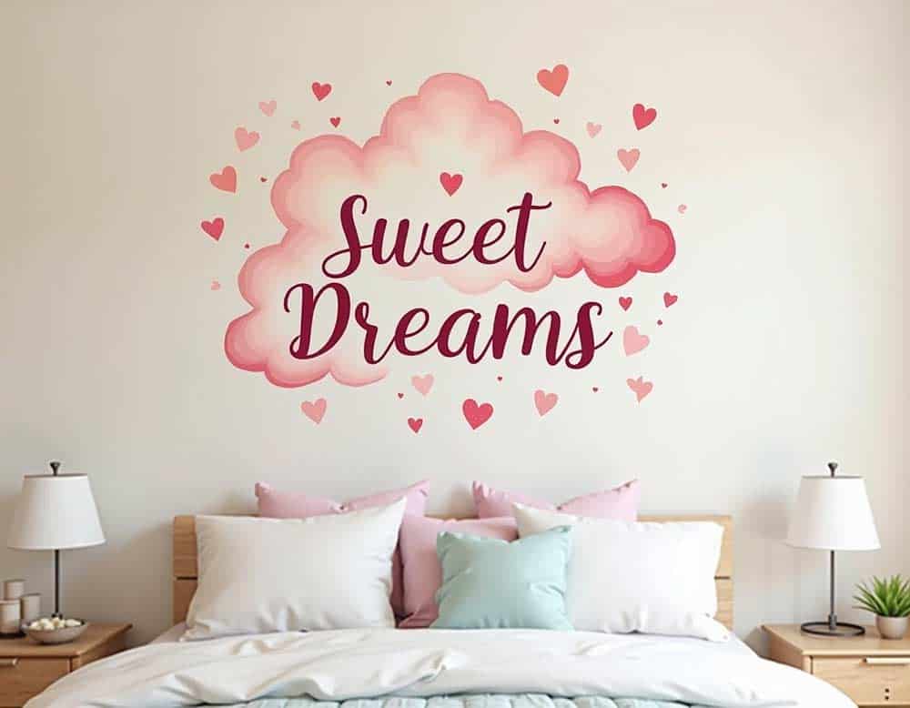 Wandtattoo Spruch Sweet Dreams im Schlafzimmer Wandtattoo Spruch Sweet Dreams im Schlafzimmer